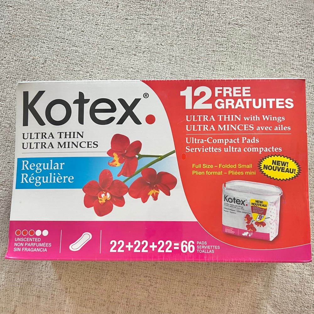 Kotex Ultra Thin Regular Pads with Wings Unscented 66 Count Vintage 2004 New